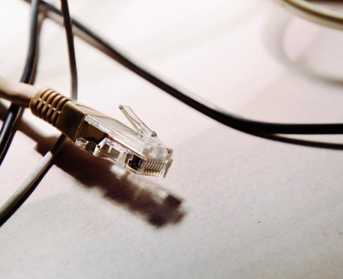 Close-up of a network cable with an RJ45 connector